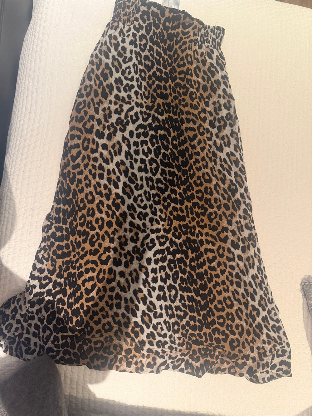 Ganni Leopard-Print Midi Skirt in Brown, Black, and Cream